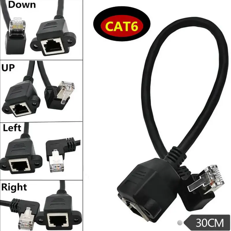 

4PCS RJ45 Cat6 8P8C FTP STP UTP Cat6e Male To Female 90 Degree Angled Panel Mount LAN Ethernet Network Cable 0.3m