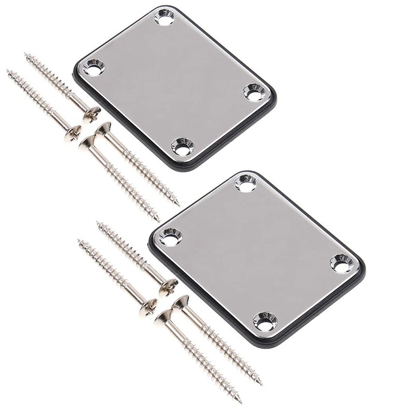 

2 Pcs Guitar Metal Neck Plates with Plastic Mat for Strat Tele Style Electric Guitar Replacement, Chrome