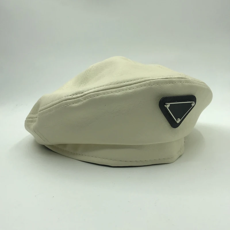 

New Autumn And Winter British Popular Women's Inverted Triangle Leather Beret Fashion Solid Color Pu Leather Hat