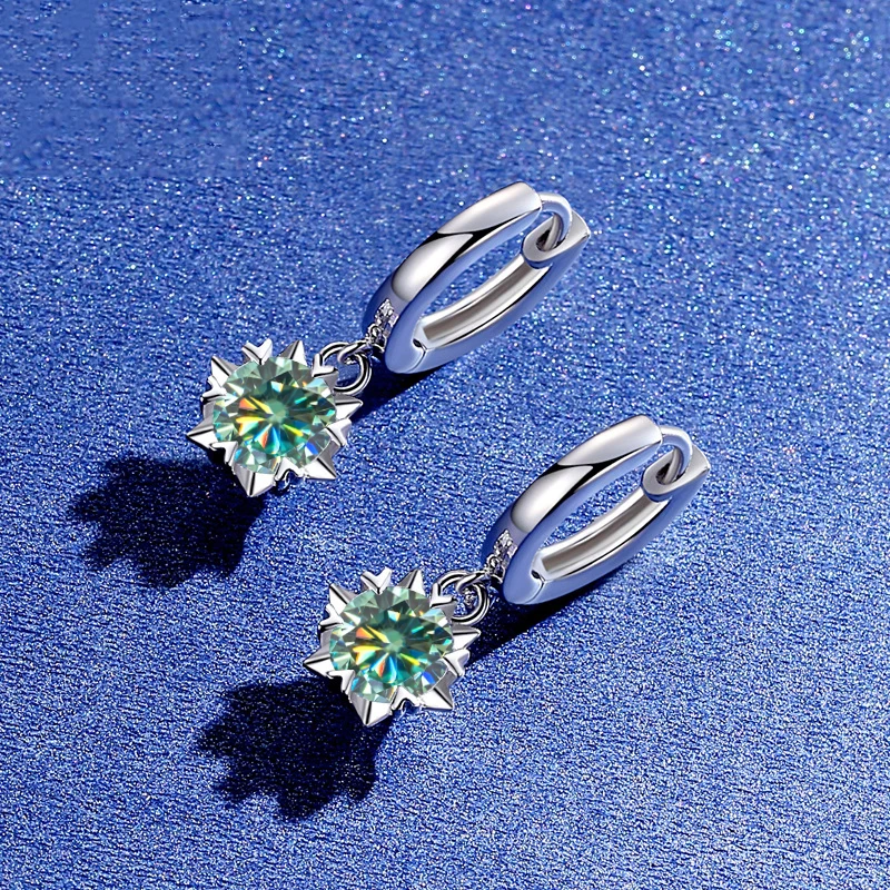 

BOEYCJR 925 Snowflake Silver 0.5ct/1ct Blue Moissanite VVS Fine Jewelry Drop Earrings For Women