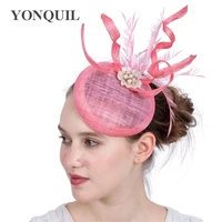sinamay ladies wedding fascinators with pearl event party hats pink headpiece for cocktail party event occasion hair accessories