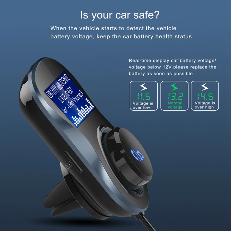 

BC30B Car Bluetooth 4.1 FM Transmitter Receiver Car Kit MP3 Player with Dual USB Charging Ports 1.4Inch Lcd Screen