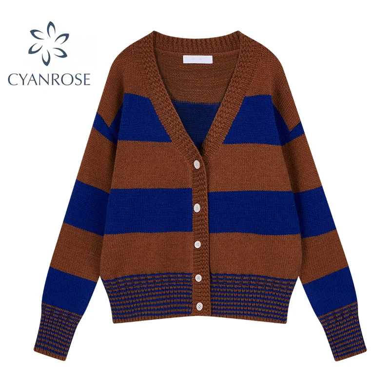 Женский кардиган вязаный корейский модный шерстяной свитер в полоску для женщин