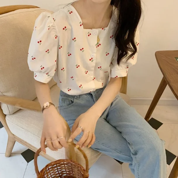 Винтажные элегантные летние милые стильные женские повседневные рубашки с