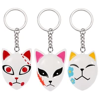 anime demon slayer mask key chains caertoon figure tanjiro nidouko cute fox metal keyring pendant for bag phone decor key holder