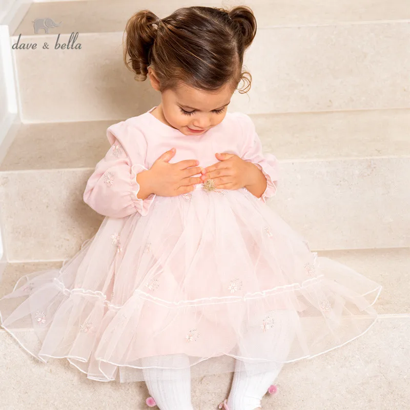 

DBJ17132 dave bella/весеннее милое Сетчатое платье с цветочной вышивкой для маленьких девочек детское модное праздничное платье детская одежда в ст...