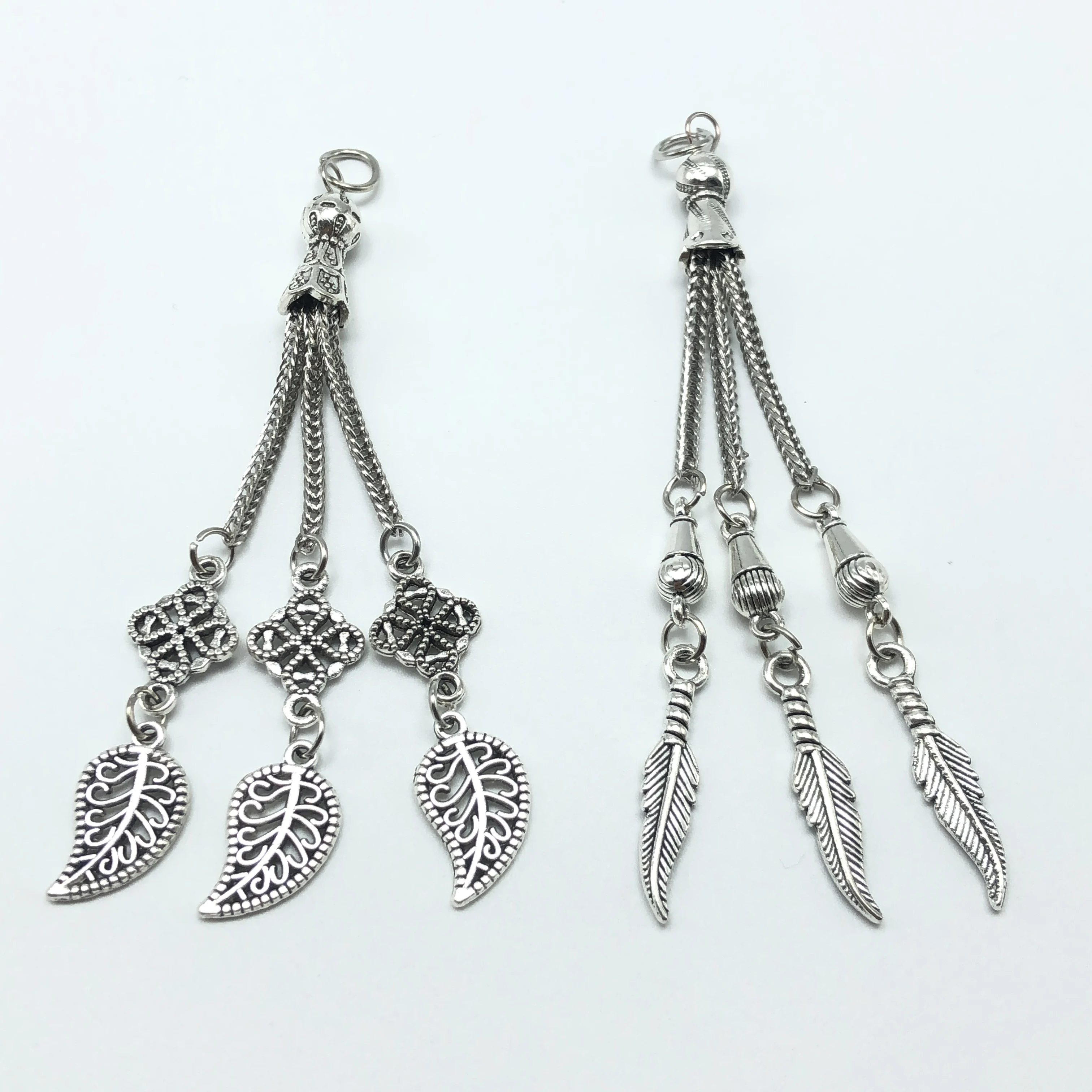 

JunKang 3pcs 9-10cm Leaf pendant metal tassel rosary prayer beads accessories for jewelry making DIY handmade bracelet