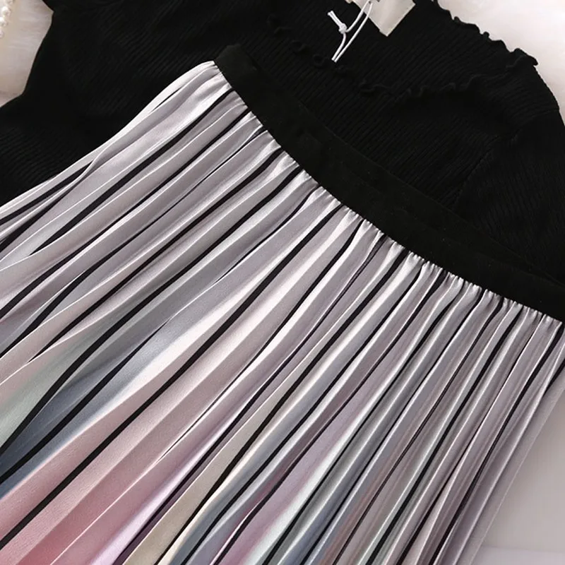 Юбка женская плиссированная атласная средней длины модная юбка с градиентным