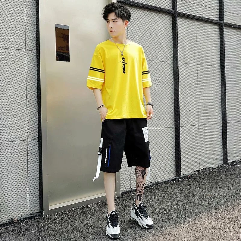

Summer Leisure Sports Frock Suit Men's Korean Fashion Handsome Fashion Brand Net Red Hip Hop Summer Suit Homme Terno Masculino