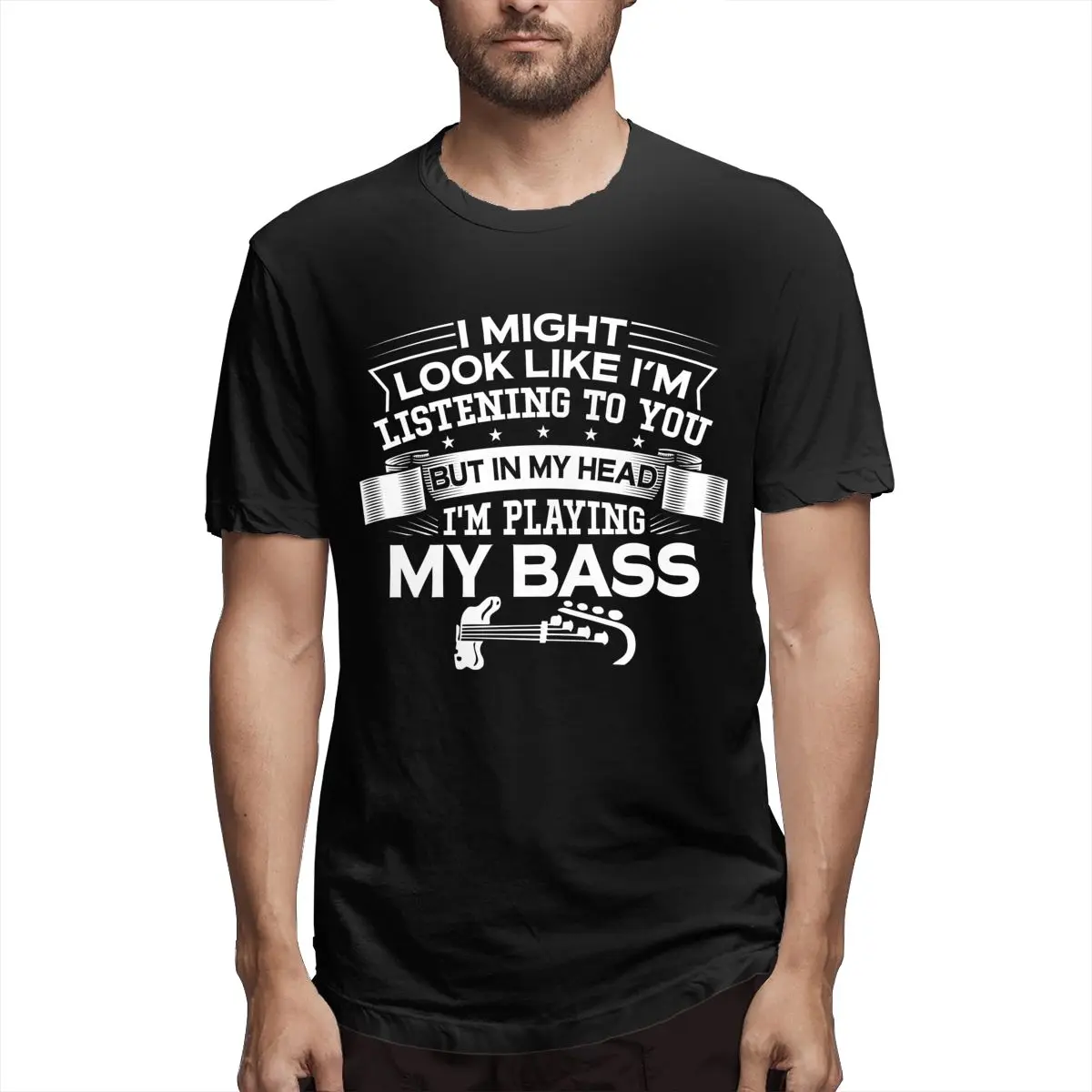 

Funny But In My Head I'm Playing My Bass Guitar Graphic Tee Men's Short Sleeve T-shirt Summer Tops