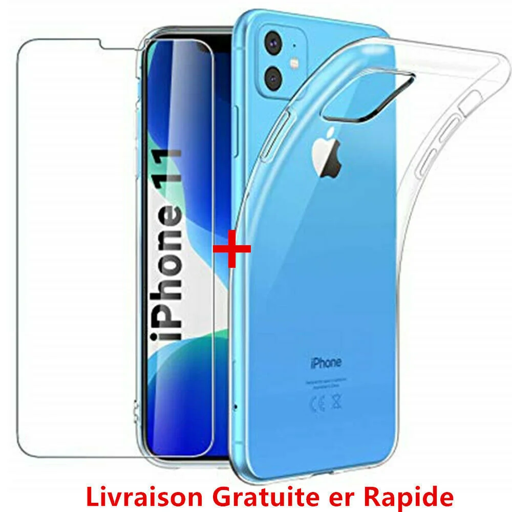 

Coque For iPhone 11 /11 Pro MAX/X/XS/MAX 2019+ Film Protection Verre trempé écran