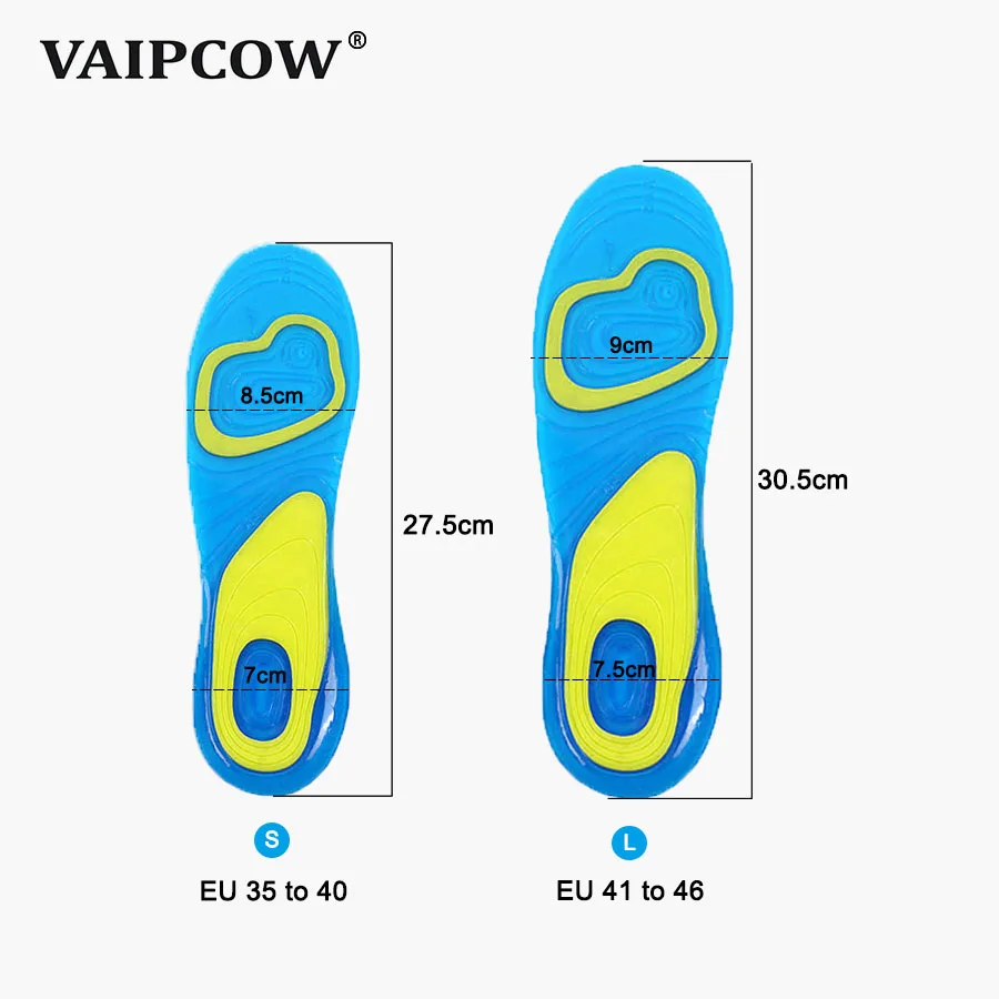 

VAIPCOW Silicone Insoles Foot Care for Plantar Fasciitis orthopedic Massaging Shoe Inserts Shock Absorption Shoe pad Unisex