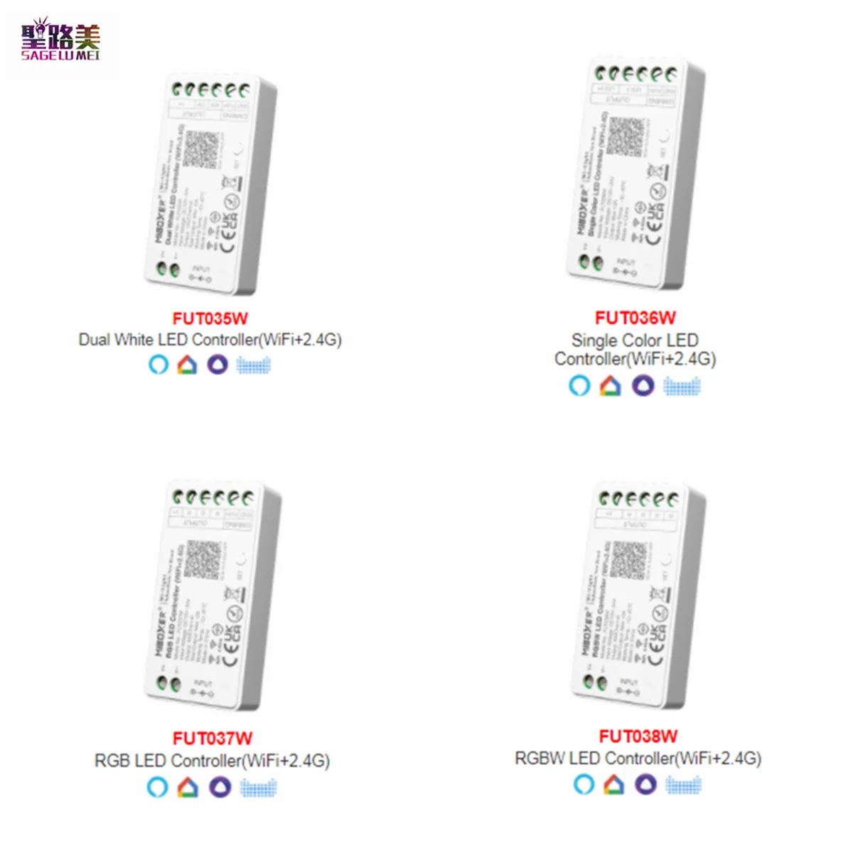 

DC12-24V Miboxer 2.4GHz Dual White Single Color RGB RGBW RGB+CCT LED 2.4G WIFI Controller Remote Dimming Music APP Voice Control