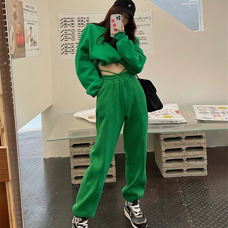 

Женский спортивный костюм из двух предметов, толстый теплый флисовый спортивный костюм, флисовая толстовка с круглым вырезом и штаны с капю...