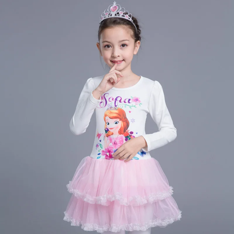 Платье принцессы Одежда для девочек осеннее платье с длинными рукавами сетчатые