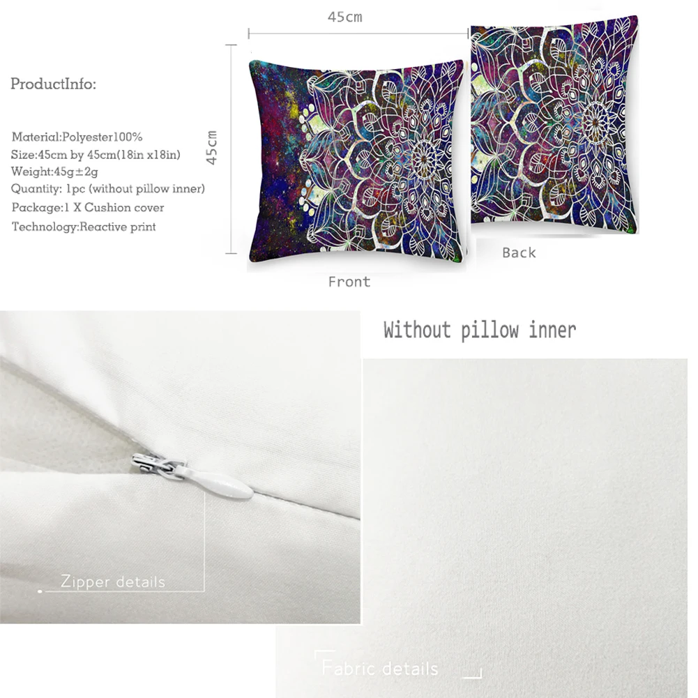 45*45 см Двусторонняя Подушка с принтом мандалы чехол из полиэстера квадратная