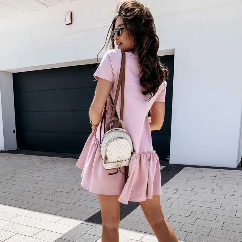 

Summer Dress Women 2021 Beach Ruffle Vestidos De Mujer Casual Midi Dress Pink A Line Mini Elegant Dress Y2k Robe Femme Sukienki