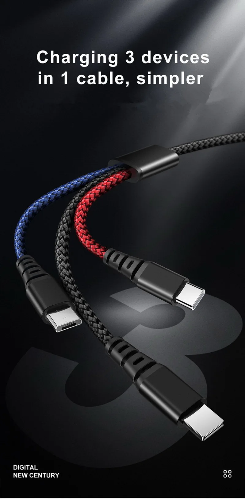 MCDODO 3 в 1, 3 А, USB кабель для мобильного телефона, Micro usb type-C, зарядный кабель для iPhone XS, huawei, samsung, S10, зарядный кабель type-C