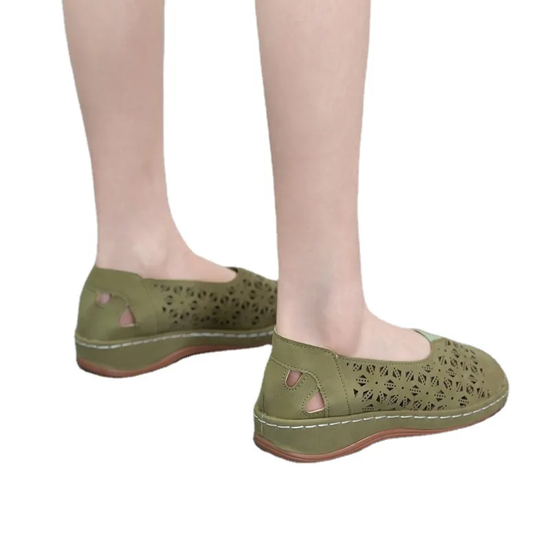 

Shoes Woman Flats Casual Female Sneakers Round Toe Dress New Summer Big Size Lace-Up Basic Leisure Wedges Spring PU Fretwork