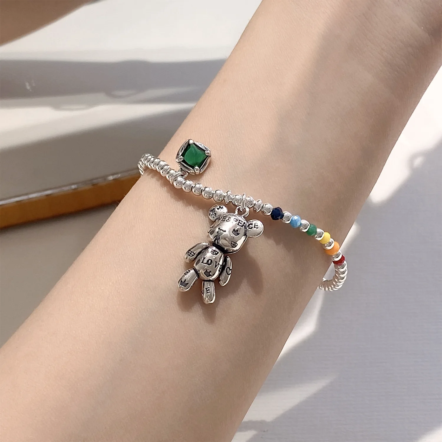 Милый маленький медведь животное красочная Радужная цепочка из бисера тайская