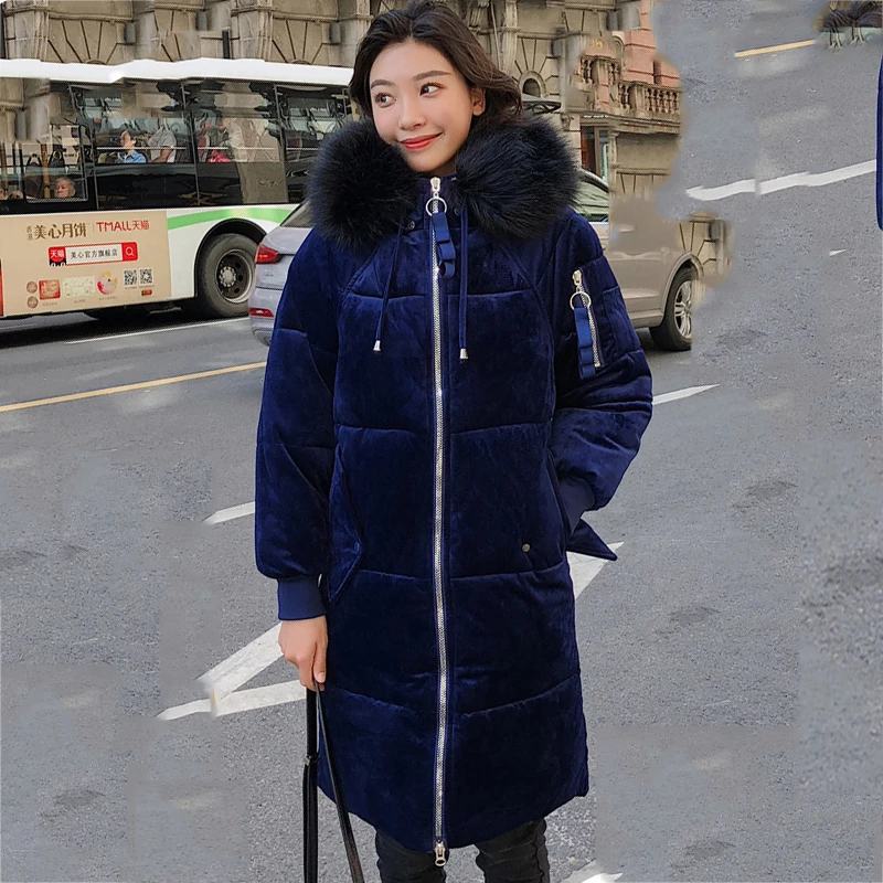 Женская бархатная куртка с капюшоном длинная теплая парка мехом новинка зимнего