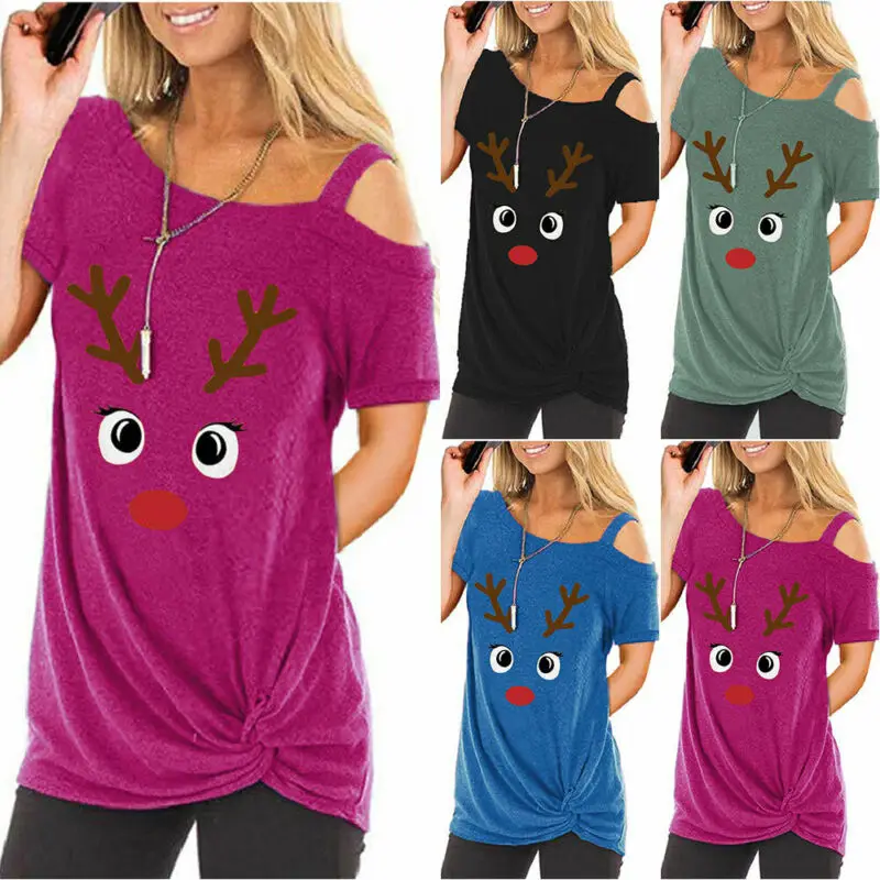 

VICABO Plus Size Womens Tshirts Short Sleeve T Shirt Antlers-printed Ladies Casual Loose Female Tops