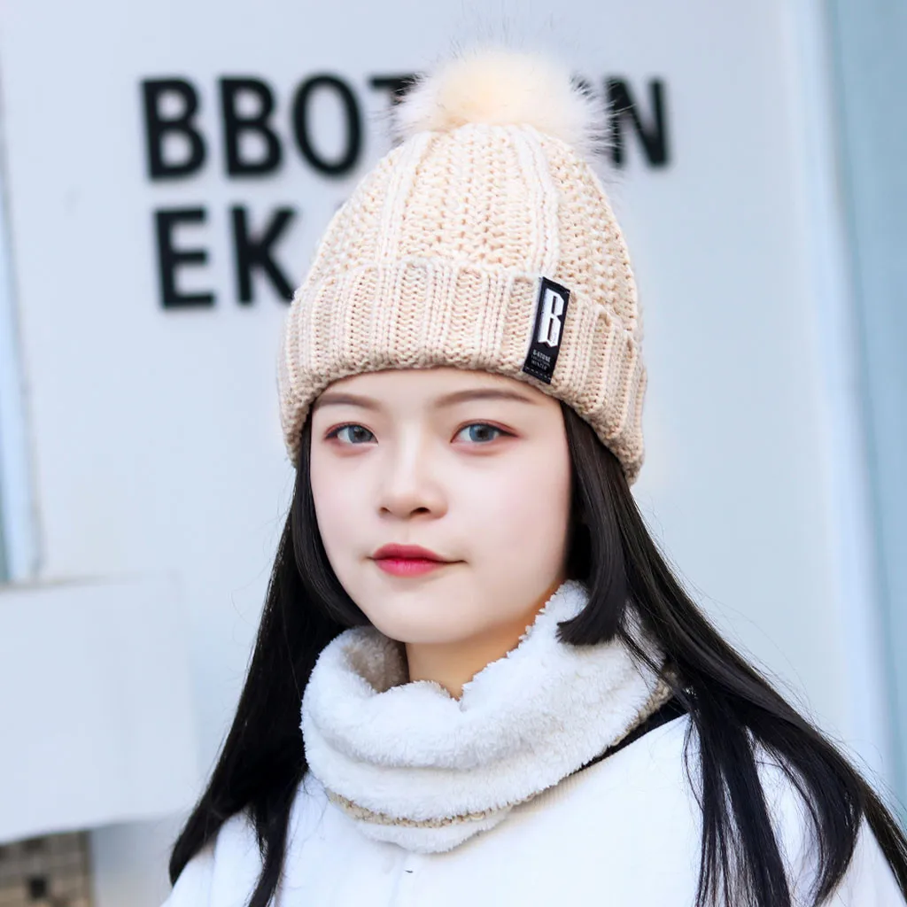 2 шт. женский набор из шапки и шарфа зимняя однотонная вязаная шапка с помпоном