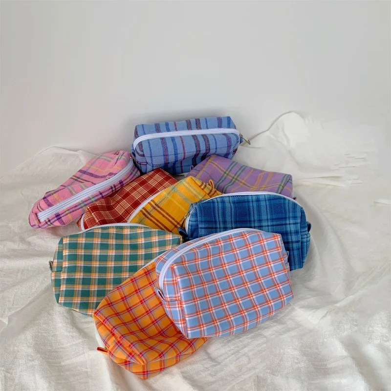 Fashion Cotton Cosmetic Bag for Make Up Plaid Necessarie Zipper Pouch Makeup Storeage Bags Travel Organizer Make Up Cases maikoudai women mesh cosmetic toilet pouch bags travel laundry washing storeage makeup cases