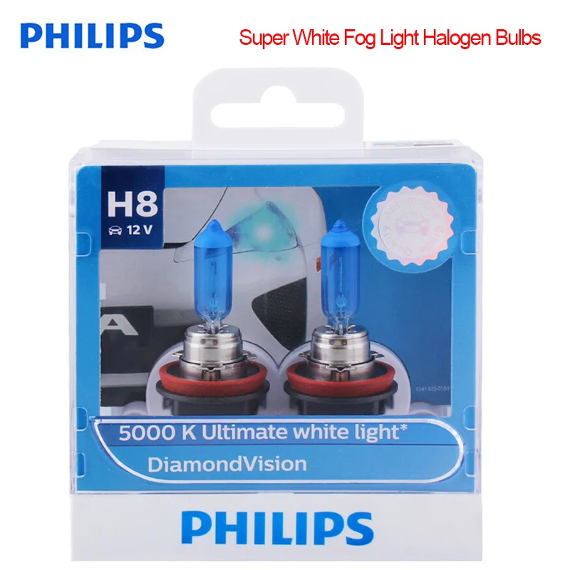 

Philips Original H8 12V 35W Diamond Vision 5000K Xenon Super White Fog Light Halogen Bulbs Car Lamps PGJ19-1 12360DV S2, Pair