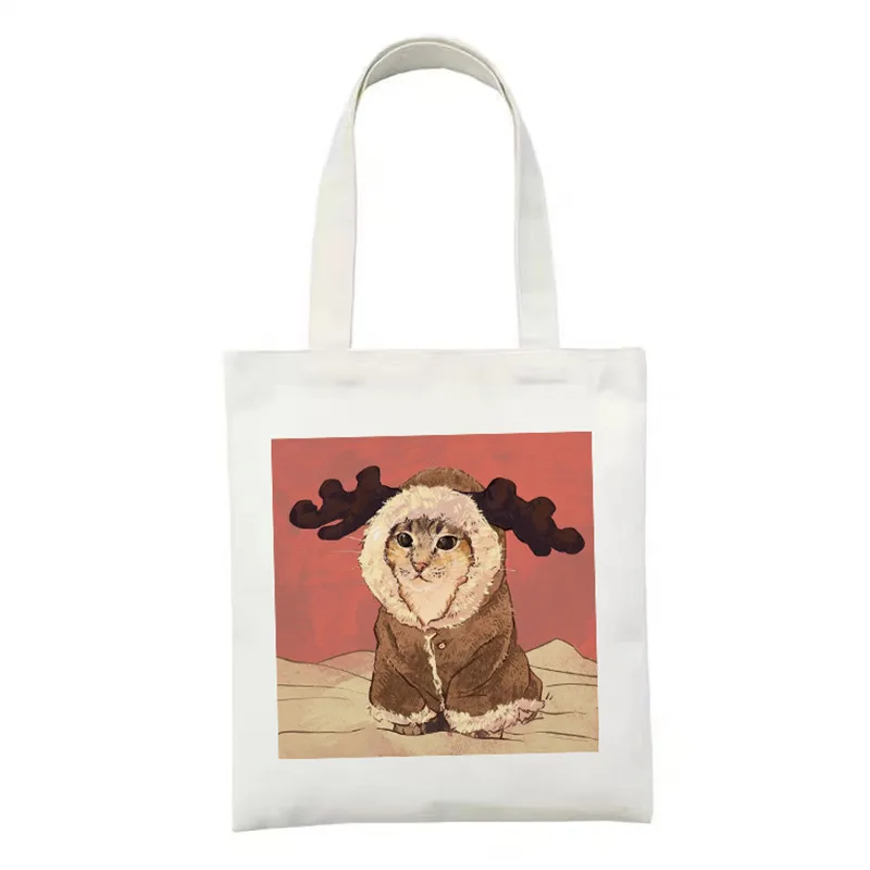 

Reusable canvas shopping bag Cartoon Graphics Women Shoulder Bag Retro Canvas Bag Ladies Shopping Bag Large capacity shopper bag