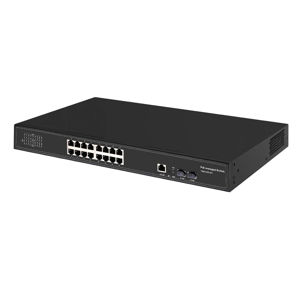 16 портов управляемый коммутатор питания через Ethernet с 2 портами Оптическое