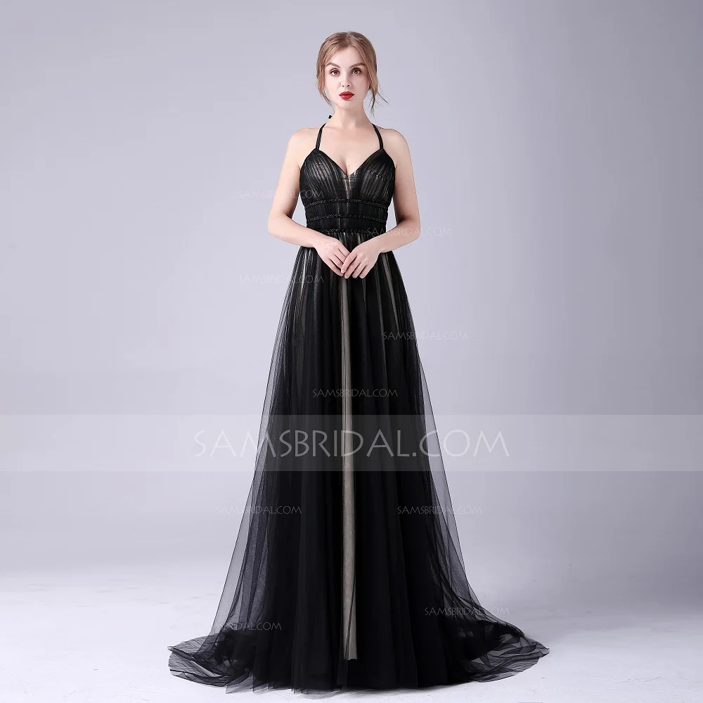 Бальное платье v образным вырезом развертки/щеткой Поезд Тюль вечернее с