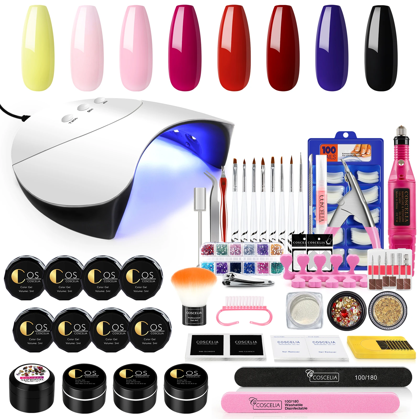

COSCELIA UV Nail Gel Kit LED UV Lamp Electric Nail Drill Machine Complete Manicure Extension Set Quick Buidling Nail Art Design