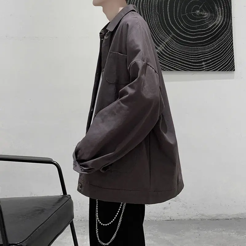 

2020 Autumn And Winter New Youth Popular Men's Korean Version Of Ins Loose Solid Color Denim Jacket Fashion Casual Top Dark Gray