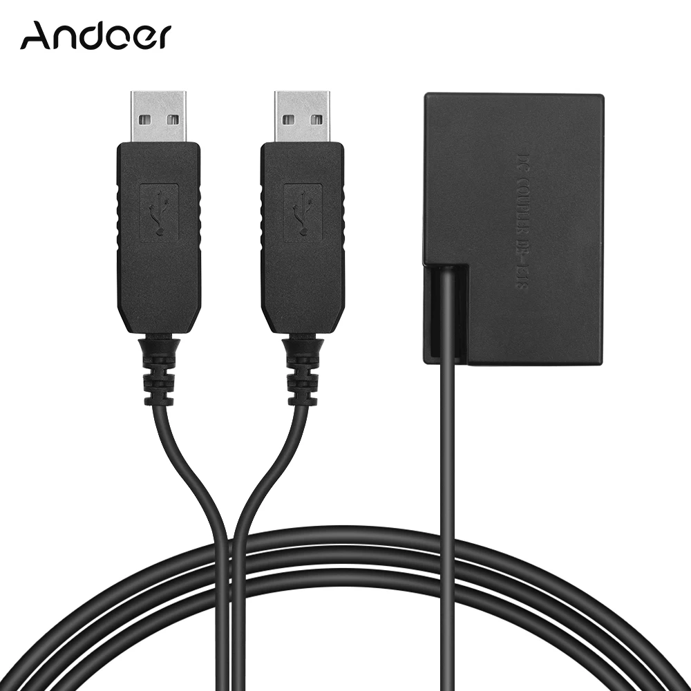 Andoer Dual USB Мощность адаптер соединитель прямого тока Замена DR E17 манекен Батарея