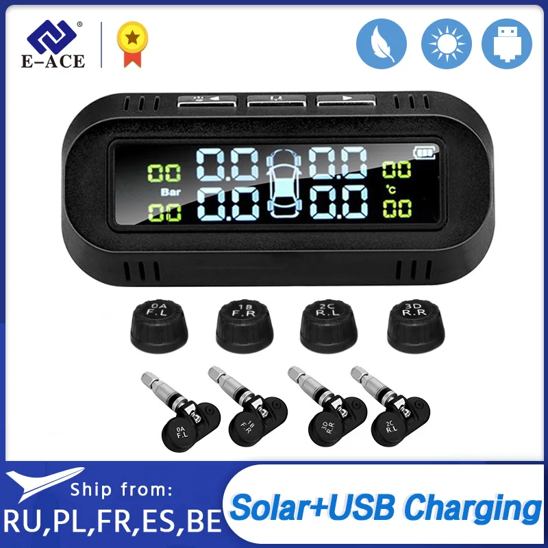 E ACE Солнечная TPMS автомобильная система контроля давления в шинах с 4 датчиками