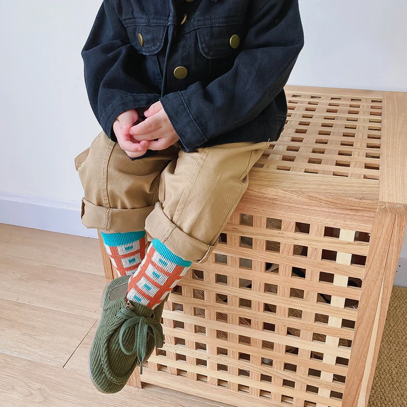 От 1 до 8 лет детские высокие носки для малышей Модные толстые в клетку детей