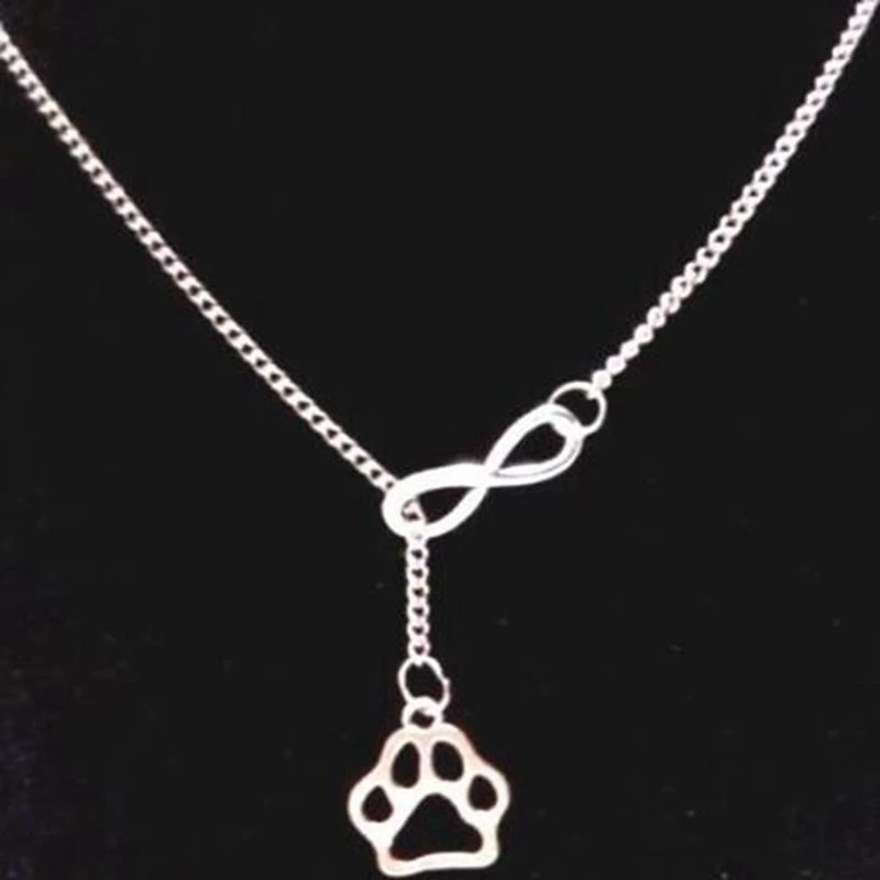 Infinity Lariat Cat Dog Paw Claw Necklaces Animal Feet Footprint Pendant Leaves Long Chain Choker Women Jewelry Friendship Gift | Украшения