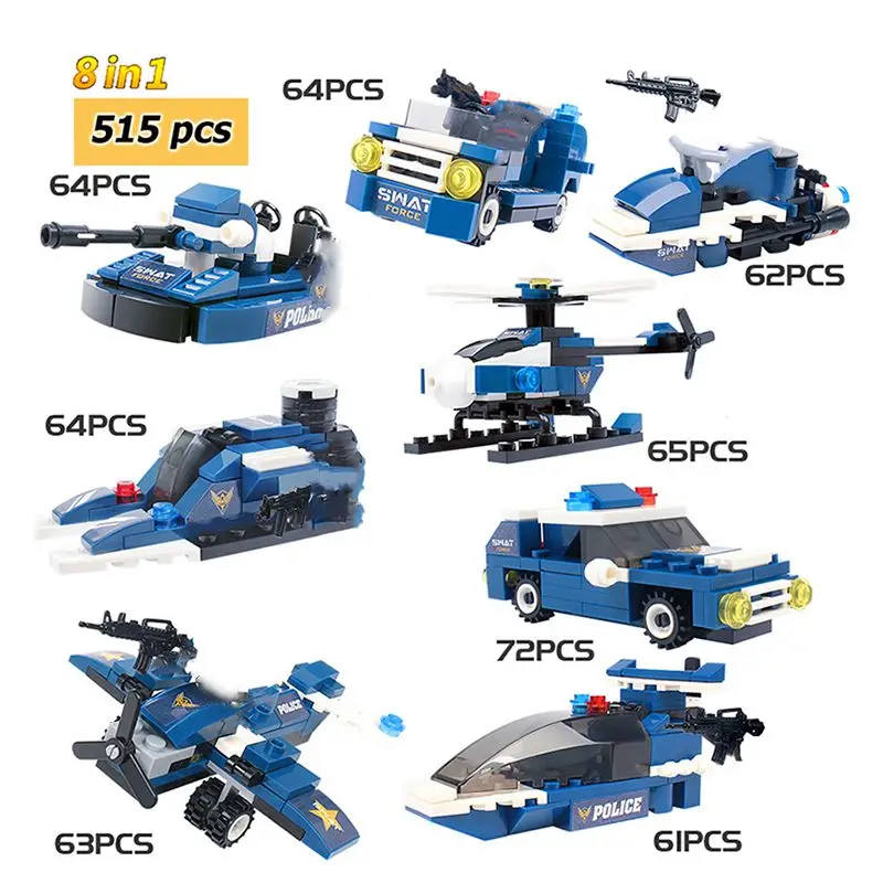 8 в 1 спецназ стиле армии полиции вертолет автомобиль Legolys модель строительные