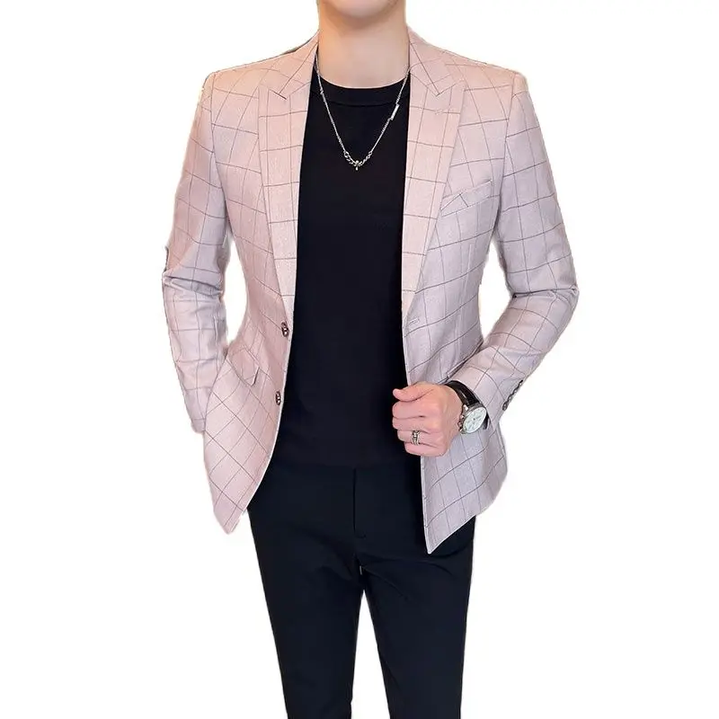 Однобортный мужской блейзер в клетку с V-образным вырезом Женская деловая куртка