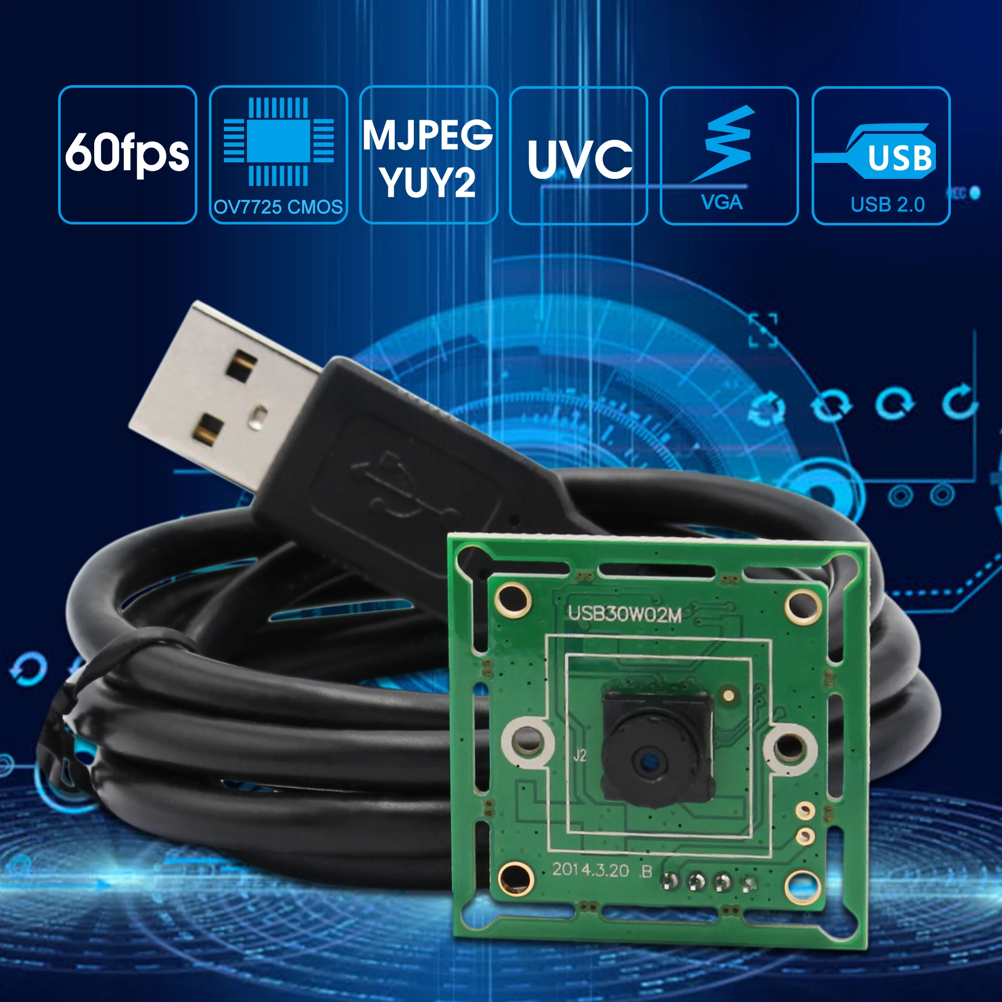 Модуль камеры ELP 640*480 VGA USB2.0 OmniVision OV7725 цветной CMOS датчик 32*32/26*26 мм mini USB с объективом