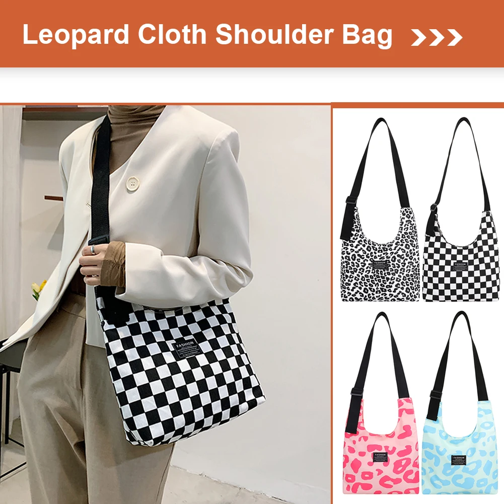 

Женская клетчатая сумка через плечо с леопардовым принтом, нейлоновые сумки через плечо, женские модные вместительные сумки-мессенджеры