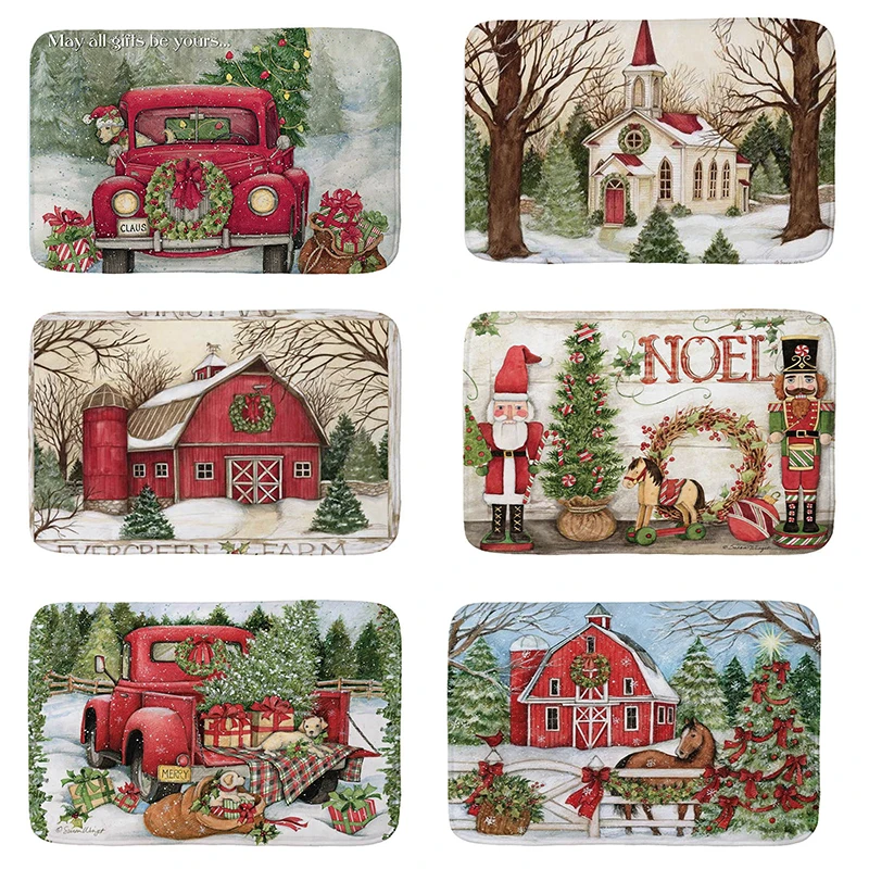 

Christmas church dolls printed Flannel Floor Mat Anti-Slip Tapete Floor Mats Kitchen Doormat welcome mats for front door