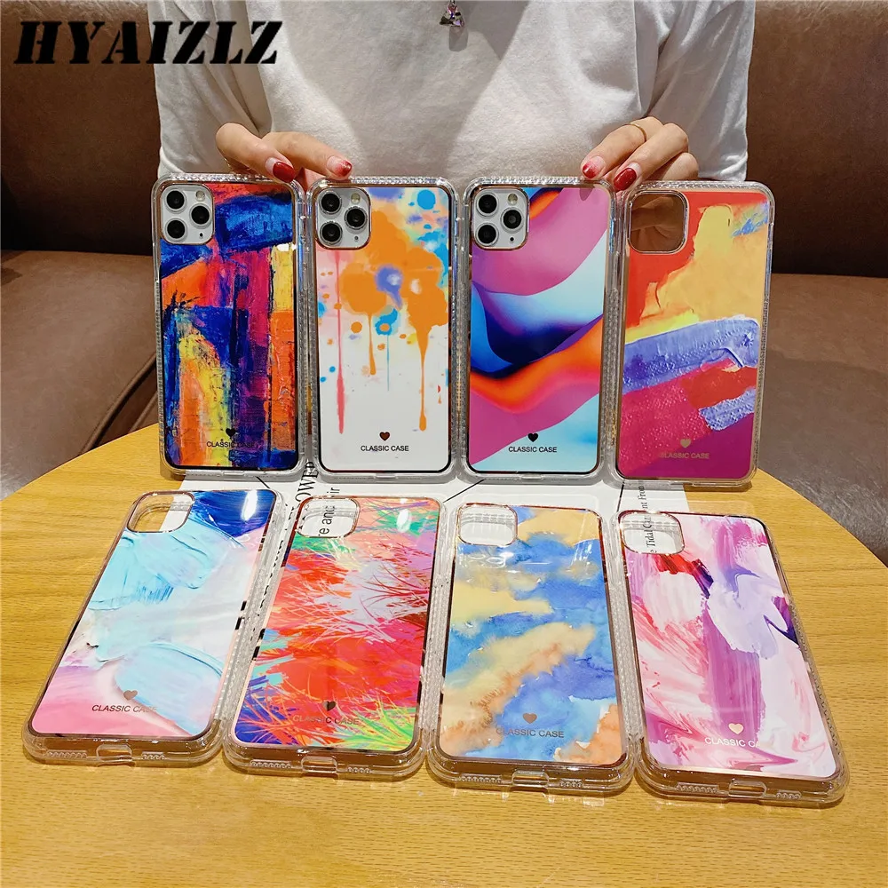 

Case for iPhone 12 mini 11 Pro Max XR XS SE 2020 7 8 Plus Phone Capa Watercolor Graffiti IMD Clear Frame Shockproof Back Cover