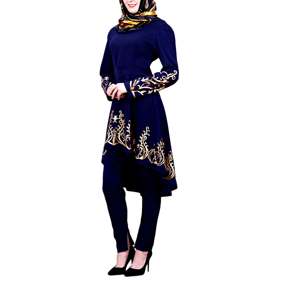 National Style Women Muslim Gown Abaya Long Sleeve Print Fish Tail Hem Dress Jilbab Kaftan | Тематическая одежда и