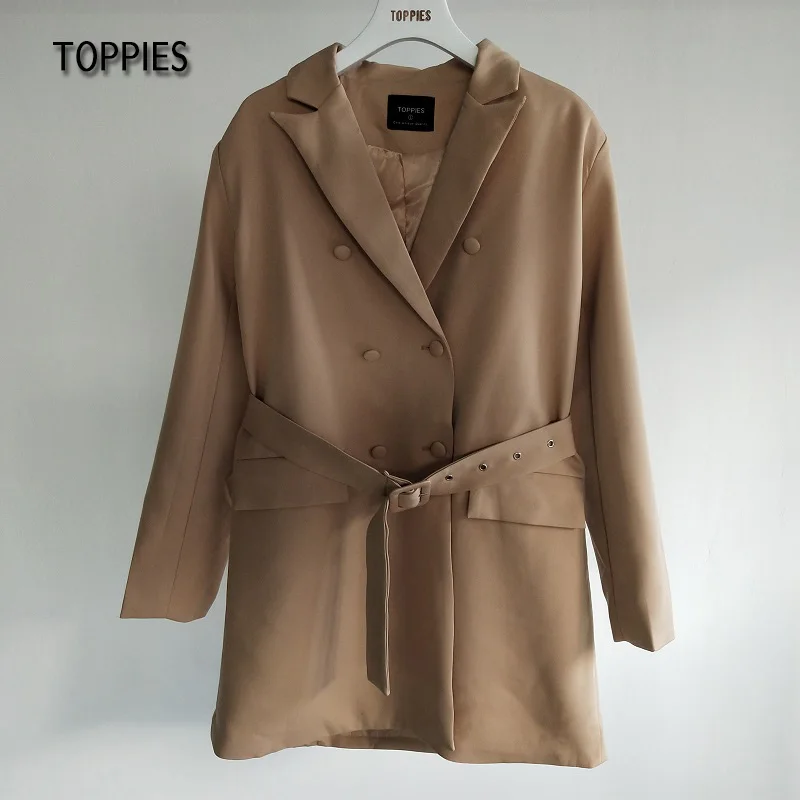 

Toppies 2021 Blazer Dress for Women Elegant Fashion Outerwear Jackets Coat Belt Long Sleeve Ladies Blazer