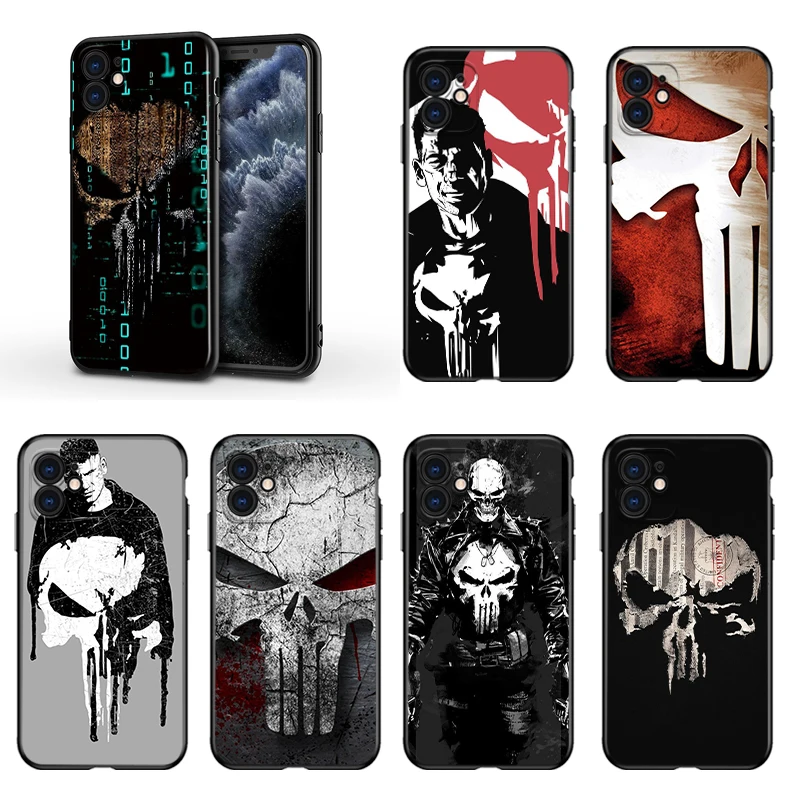 

Marvel Punisher For Apple iPhone 13 12 11 Mini XS XR X Pro MAX SE 2020 8 7 6 5 5S Plus Black Silicone Phone Case
