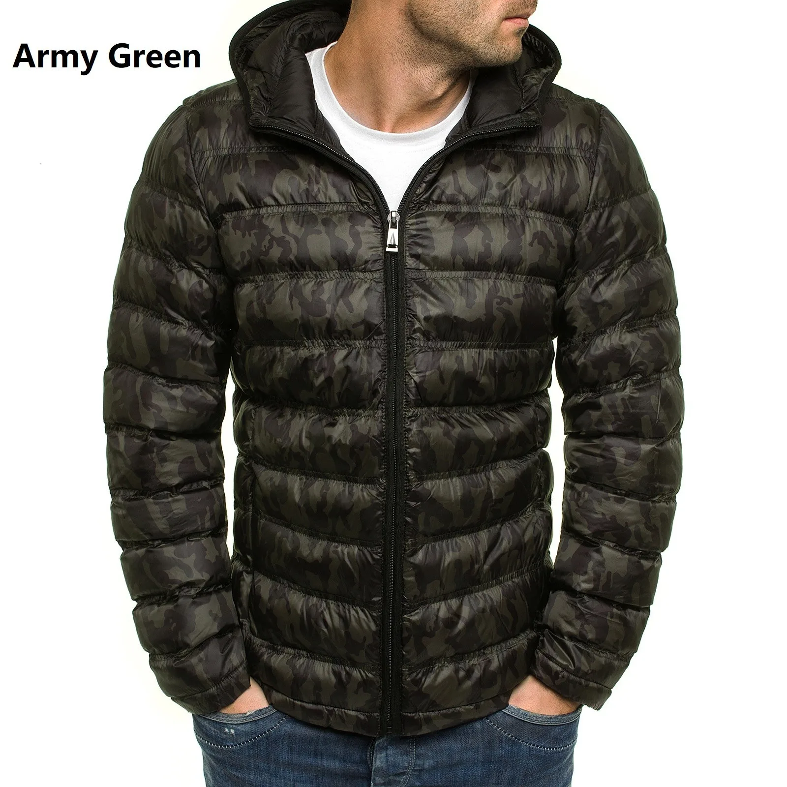 Men's Padded Jacket Printed Thicken Winter Warm Quilting Coat Hooded AW21 New High Quality Casual Parka Jacket Male Clothes