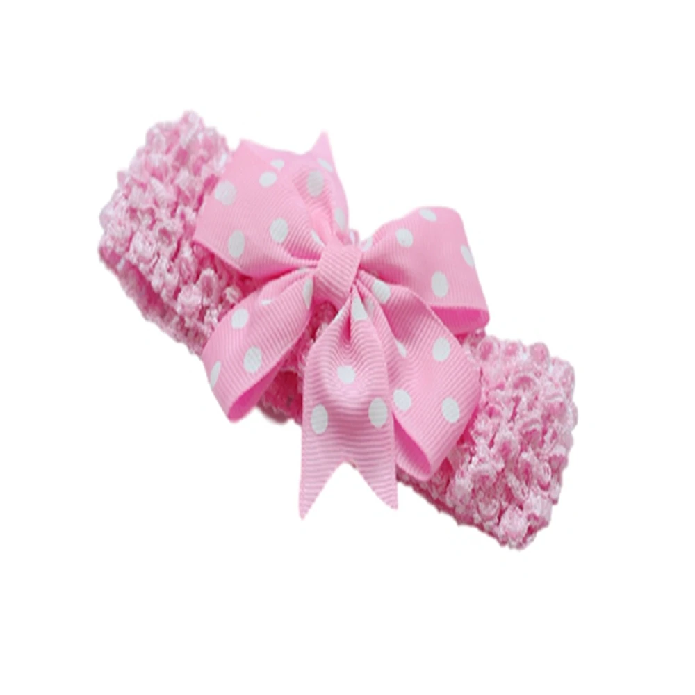 

2016 повязка на голову для маленьких девочек; повязка на голову для маленьких детей; вязаная крючком лента для волос в горошек с бантом; повязк...