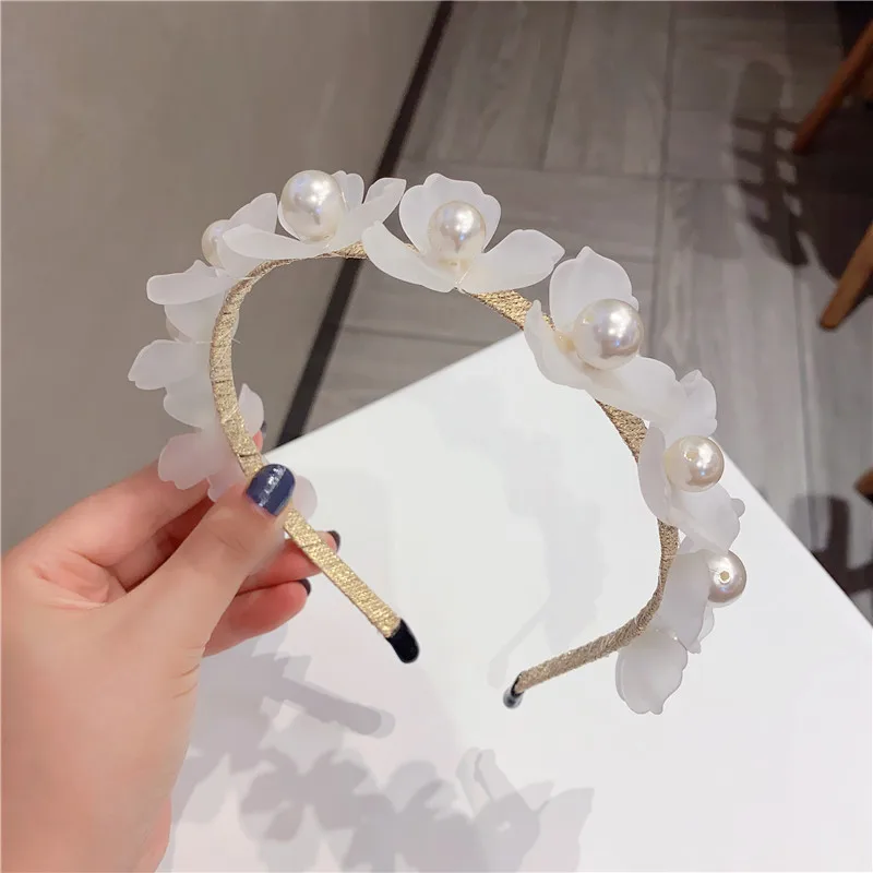 

Acrylic Flowers Pearl Hairbands For Women Hair Accessories Korea Gold Wire Hair Band Hair Bows Crown Headbands